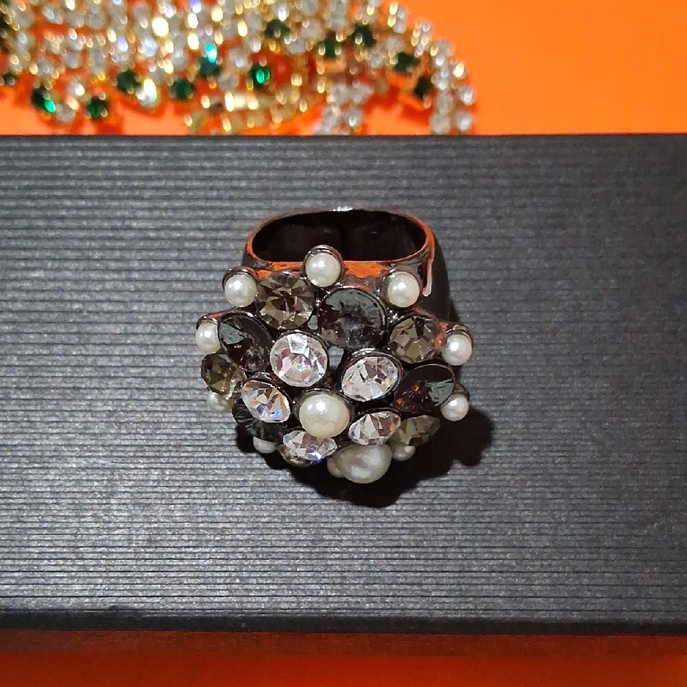 Source Unknown Silver And Black Gem Ring - image 7